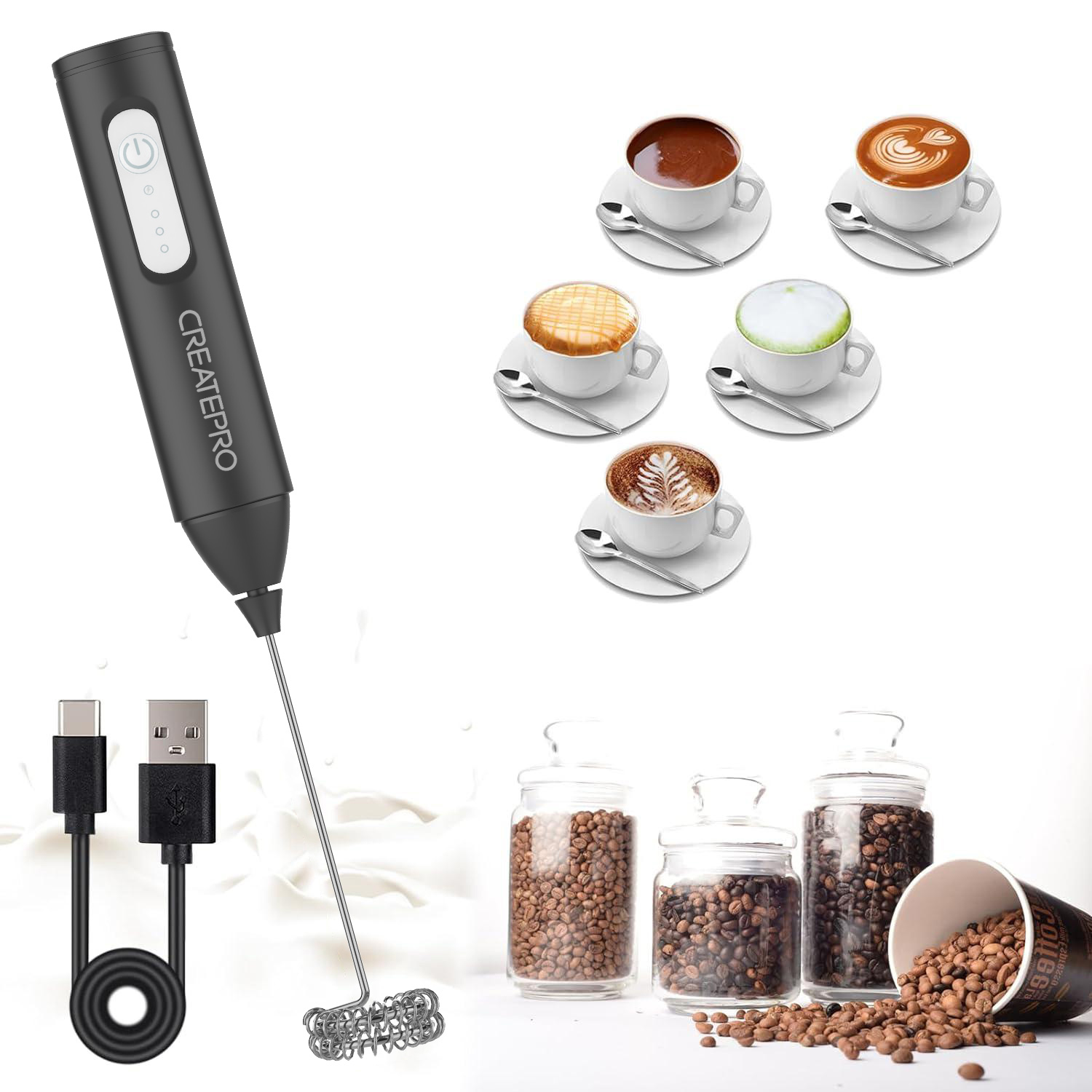 Milk Frother Automatic - เครื่องตีฟองนมแบบชาร์จไฟได้ เครื่องทำฟองนมอัตโนมัติแบบมือถือ เครื่องตีฟองนมไฟฟ้า