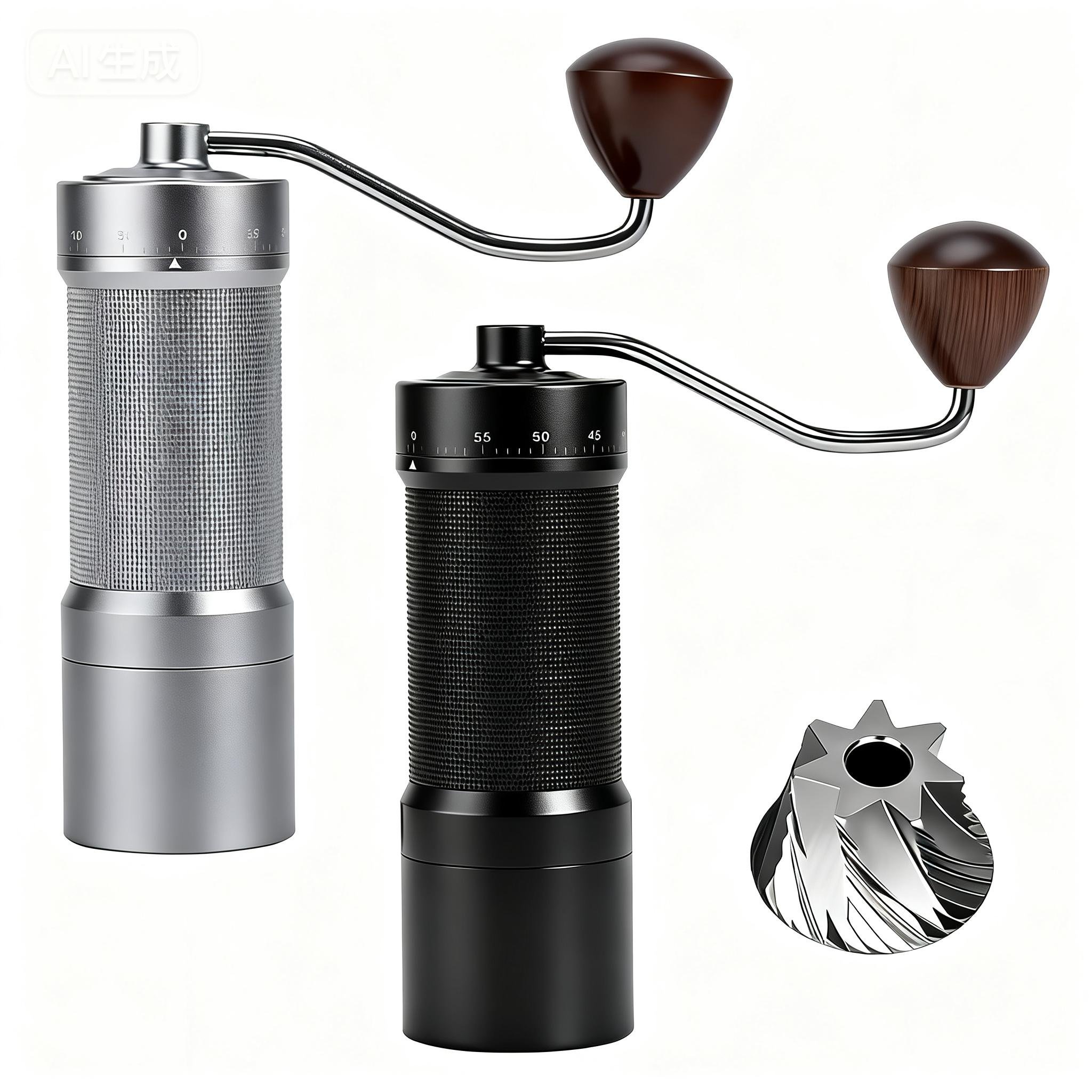 Coffee Grinder Burr - เครื่องบดกาแฟแบบมือหมุนแม่เหล็ก ปรับระดับได้ 60 ระดับ, ใบมีดสแตนเลสทรงกรวยขนาด 48