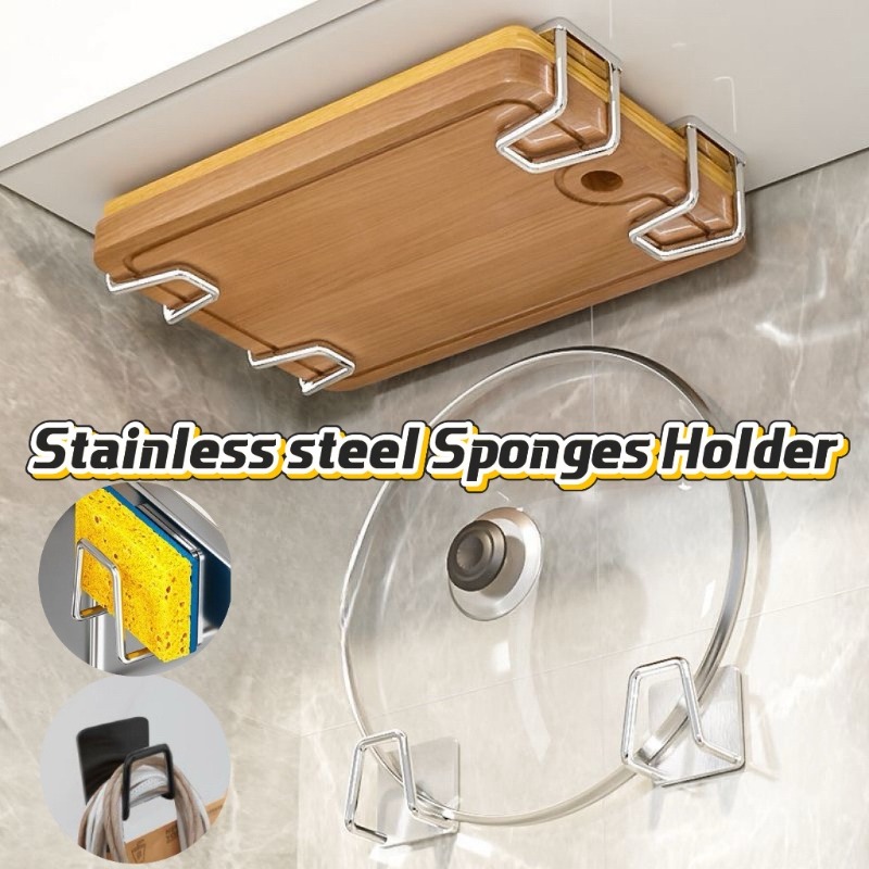 Kitchen Appliances Rack - ที่วางฟองน้ำสแตนเลสสำหรับห้องครัว 1-10 ชิ้น ที่ยึดติดอ่างล้างจานแบบมีกาวในตัว ชั้นวางสำหรับตากแห้ง ตะขอแขวนผนัง