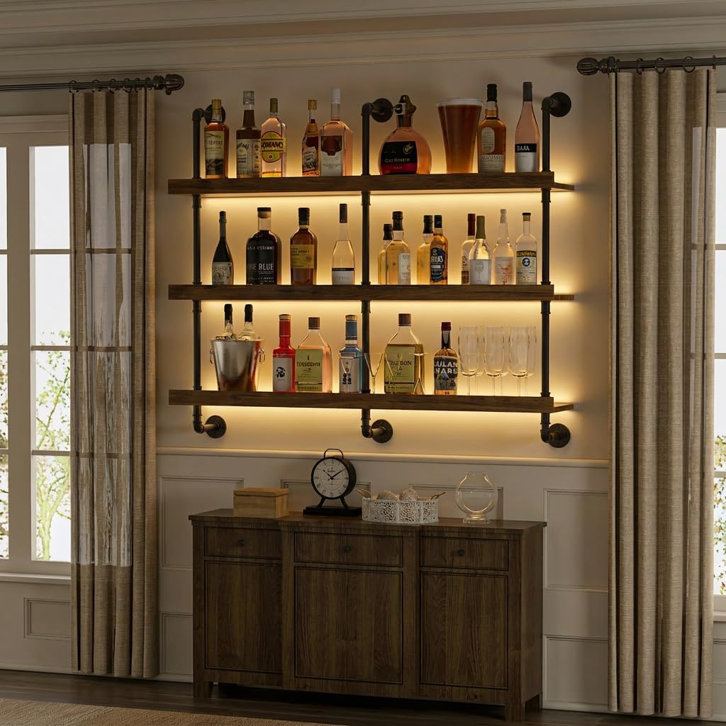 ชั้นวางไวน์ติดผนังพร้อมไฟ LED  - Kitchen Appliances Rack บทวิจารณ์และราคา